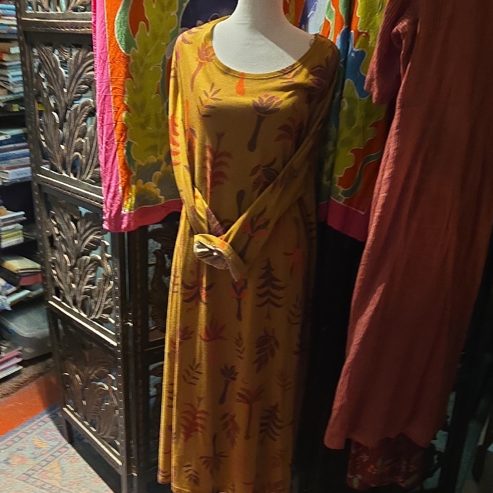 Gudrun Sjoden Mustard Maxi Dress with Rust Floral Print